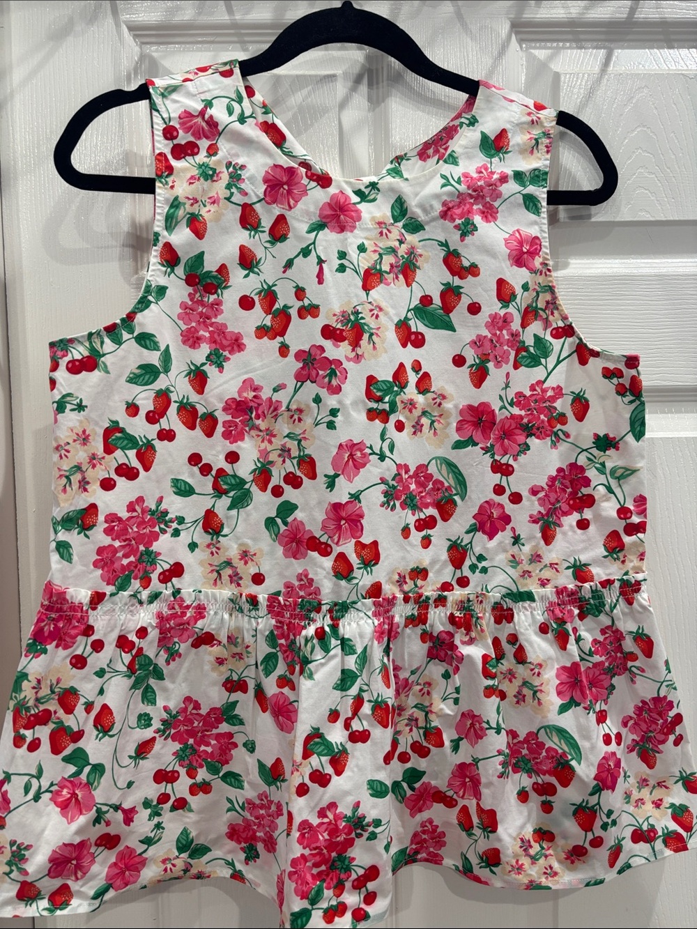 Ann Taylor Girls White Tank Top with Pink Floral & Red Strawberry Print